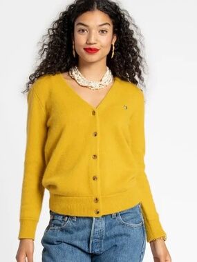 Frances Valentine Collegiate Sweater Mustard Yellow Scottie Dog XO Medium luxury